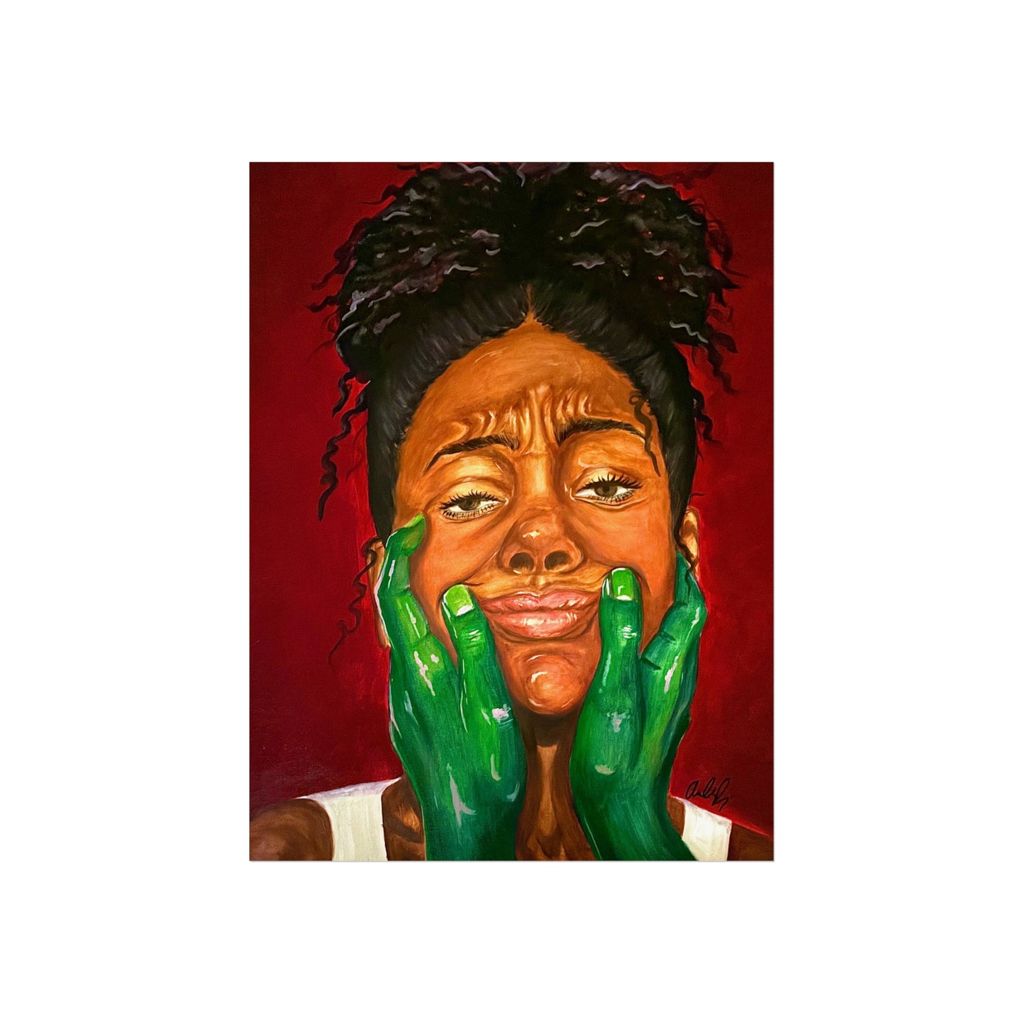Fine Art Poster – Portrait with Green Hands, Expressive Black Woman Wall Art