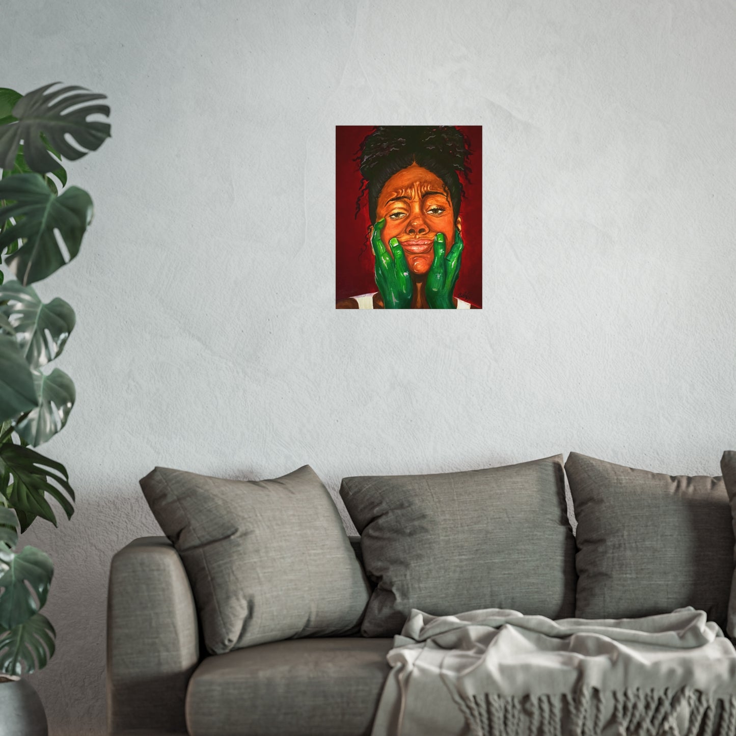 Fine Art Poster – Portrait with Green Hands, Expressive Black Woman Wall Art