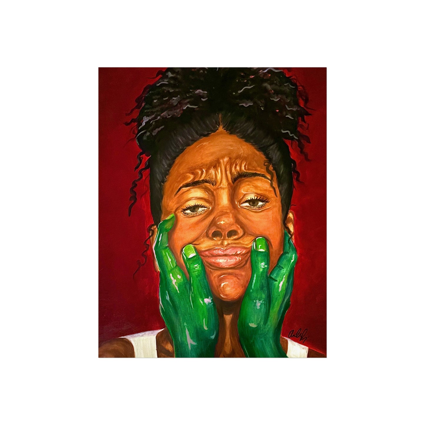 Fine Art Poster – Portrait with Green Hands, Expressive Black Woman Wall Art
