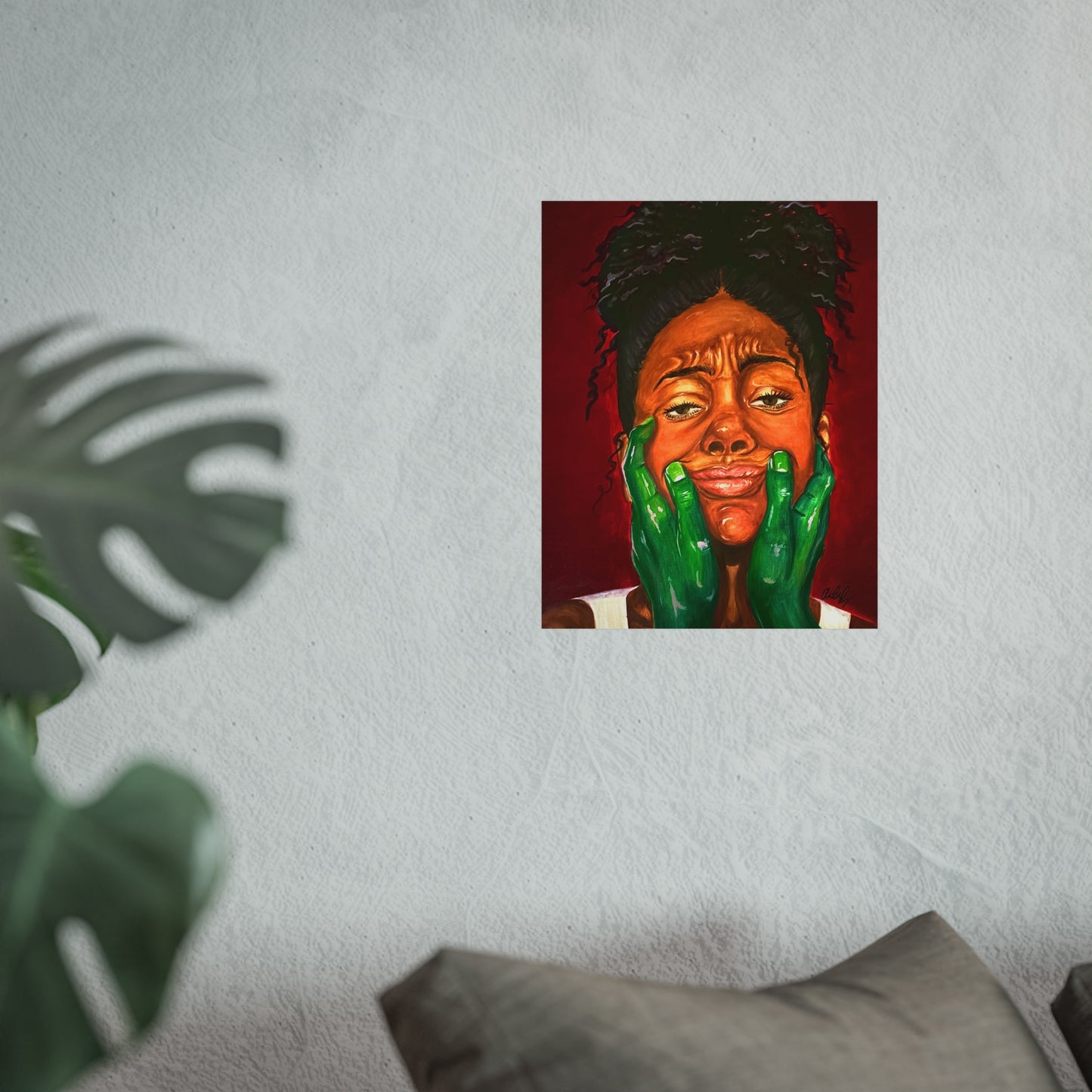 Fine Art Poster – Portrait with Green Hands, Expressive Black Woman Wall Art