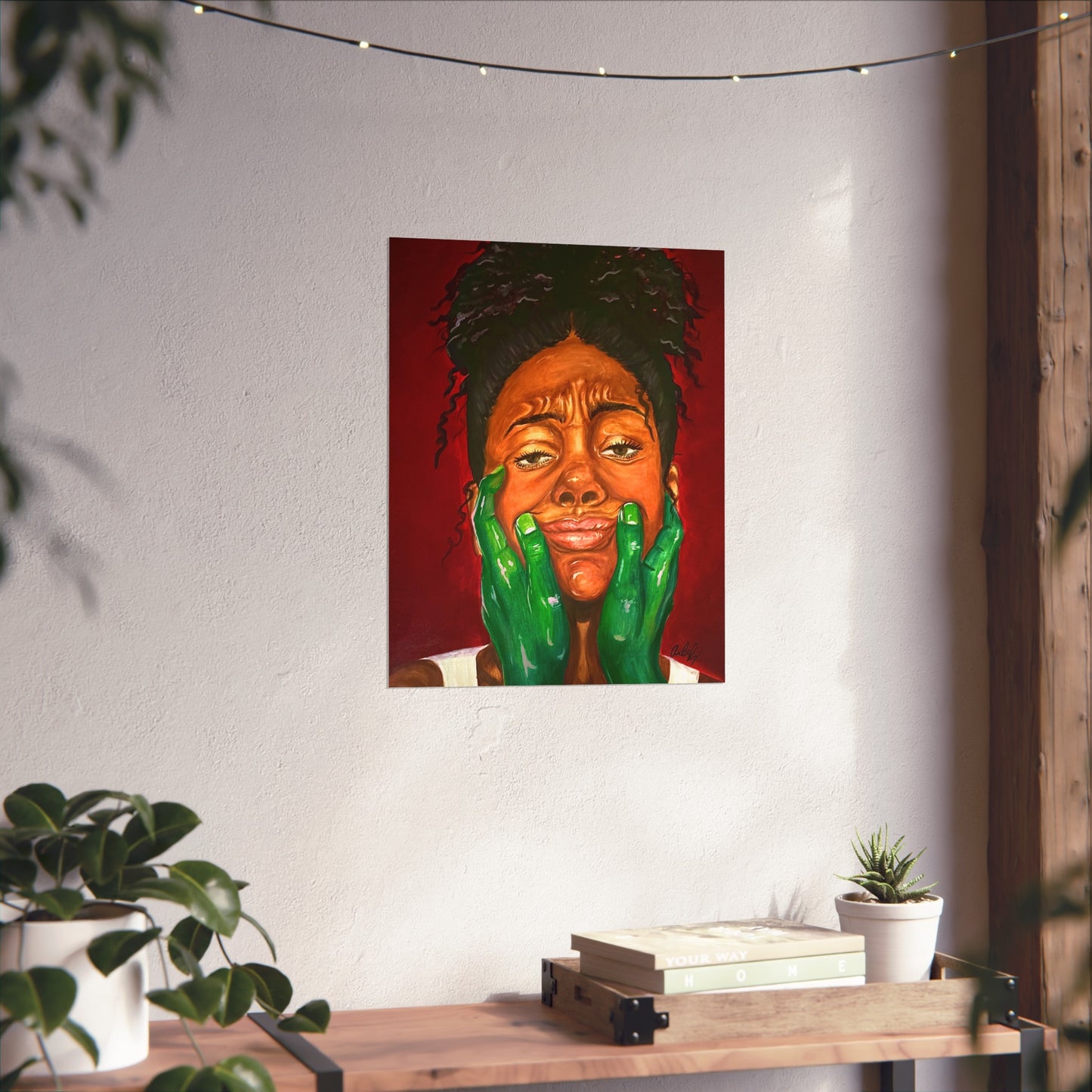 Fine Art Poster – Portrait with Green Hands, Expressive Black Woman Wall Art