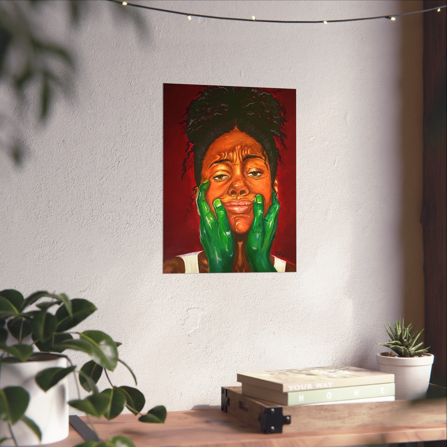 Fine Art Poster – Portrait with Green Hands, Expressive Black Woman Wall Art