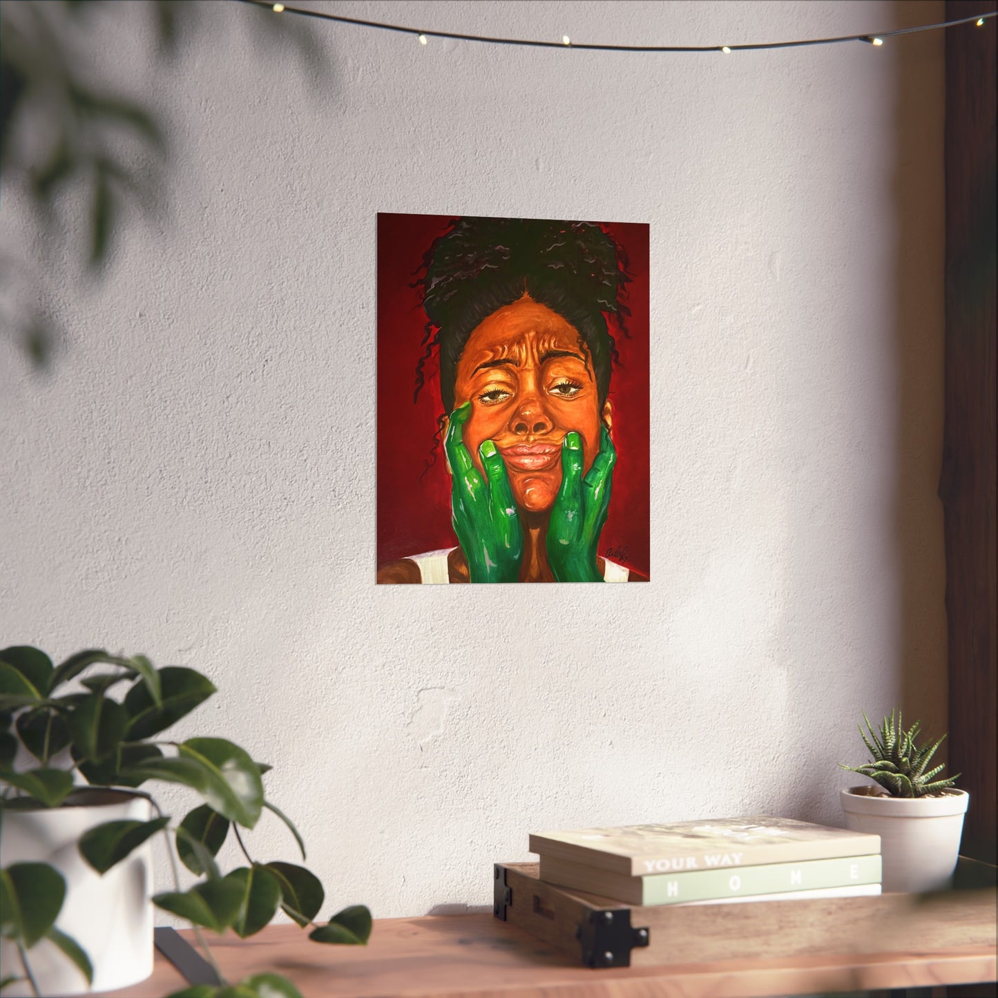 Fine Art Poster – Portrait with Green Hands, Expressive Black Woman Wall Art