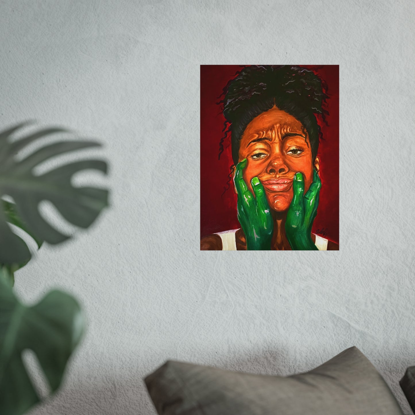 Fine Art Poster – Portrait with Green Hands, Expressive Black Woman Wall Art